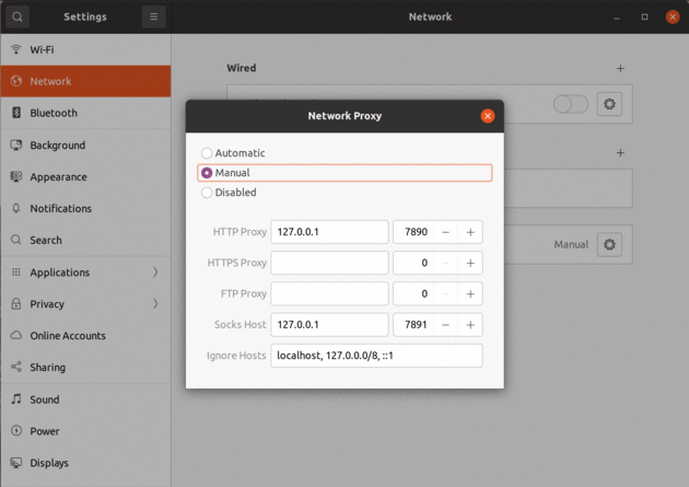 Gnome Proxy Settings